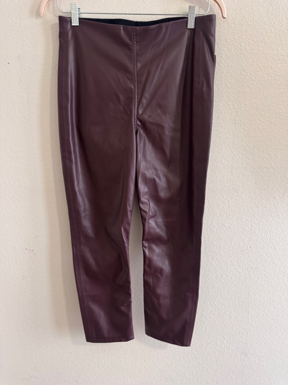 rag & bone Burgundy Straight Leg Faux Leather Pants, Size Large